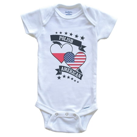 

Polish American Heart Flags Poland America Baby Bodysuit 3-6 months white