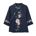 thumbnail image 2 of Embroidered 3/4 Sleeve Boho Tops Cotton Boho Tops Chinese Frog Button Tees Peasant Blouse Gauze Shirts Summer Blouses For Women Flowy Tops For Women Beach Vacation Tshirts Womens Summer Tops Navy L, 2 of 8
