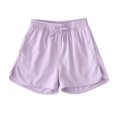 thumbnail image 2 of CPNG Girls Fashion Shorts Summer Thin Solid Color Loose Casual Shorts Elastic High Waist Drawstring Shorts(Light Violet,13-14 Years), 2 of 9