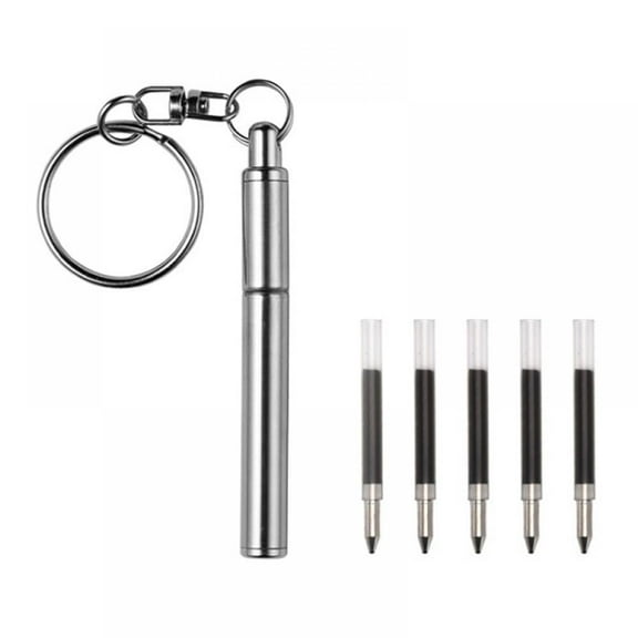 Stainless Steel Telescopic Pen with Metal Key Ring, Telescoping Pen Tool Carried Retractable Pen Shape Keychain for Office Students