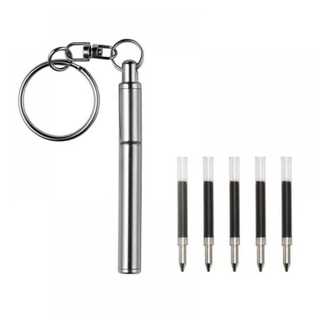 Stainless Steel Mini Ballpoint Key Ring Pen With Extra 5 Pieces Pen Refills