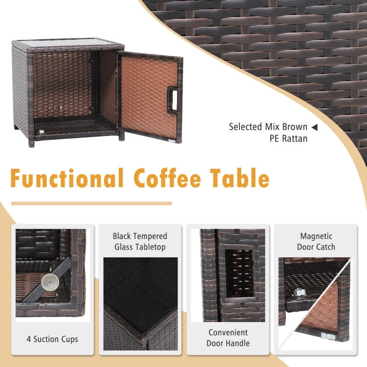 Aimee Lii 3 Pieces Patio Wicker Furniture Set with Storage Table and Protective Cover, Outdoor Patio Furniture, Gray Aimee Lii 3 Pieces Patio Wicker Furniture Set with Storage Table and Protective Cover, Outdoor Patio Furniture, Gray