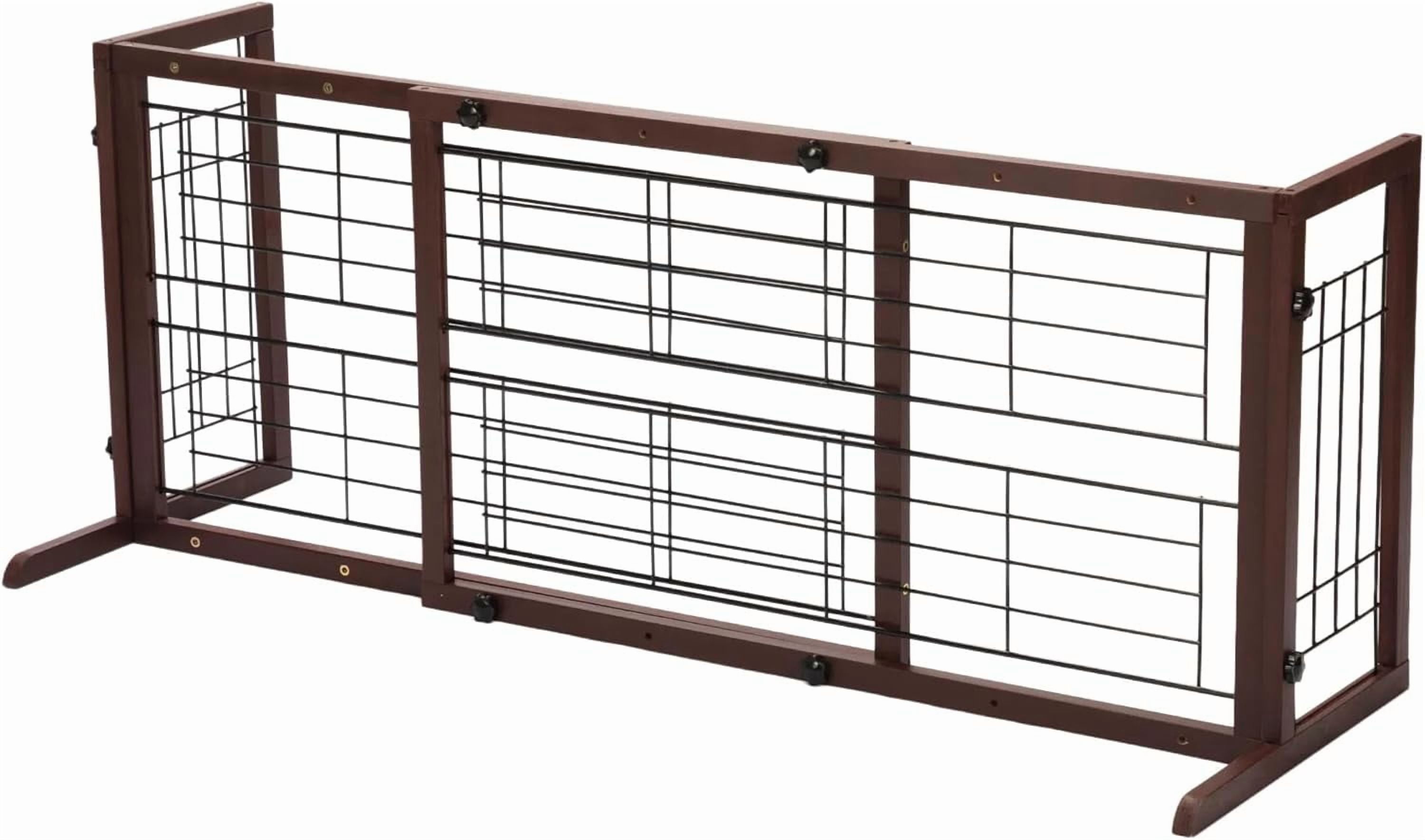 PUPIX Adjustable Wooden Pet Gate for Dogs Indoor Freestanding Dog Gate Fence for Doorways Stairs Hallways Expandable Solid Wood Dog Barrier 38 to 71 Inches Deep Brown