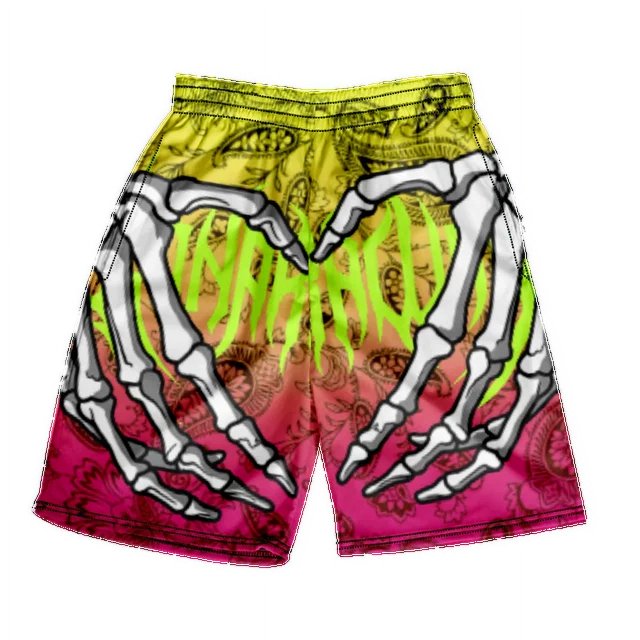 Pantalones cortos clásicos de playa con calavera para hombre y mujer, Shorts de gimnasio con estampado de mano de esqueleto a la moda,