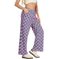 thumbnail image 6 of JWD Women's Checkered Wide Leg Pants Casual Elastic Waist Comfy Loose Fit Trousers with Pockets Pink Green Plaid S, 6 of 8