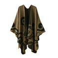 thumbnail image 2 of Naierhg Winter Scarf Women Autumn Cape Knitting Cardigan Printing Loose Irregular Hem Warm Soft Print Bohemian Women Autumn Cloak Women Garment Brown, 2 of 8