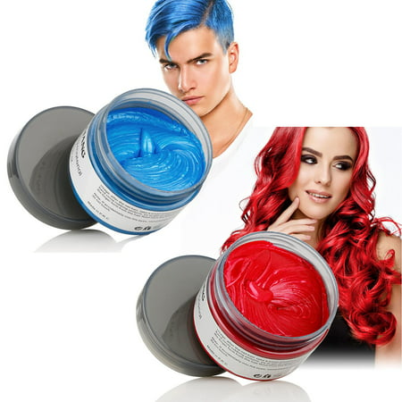 Mofajang Hair Wax 2 Colors Kit Temporary Hair Coloring Styling Cream Mud Dye - Red, Blue
