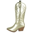 thumbnail image 2 of TOP MODA Women Cowgirl Cowboy Western Stitched Boots Pointy Toe Knee High Side Zipper Gold 6.5, 2 of 4