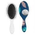 thumbnail image 2 of Nautical Hair Brush with Spiral Seashell and Tropical Beach Patterns, Marine Life Coral and Starfish Design Paddle Detangler for Wet & Dry Hair, 2 of 8