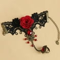 thumbnail image 3 of Dress Choice Punk Style Rose Flower Wedding Party Rhinestone Rose Black Lace Choker Beads Tassels Victorian Wedding Bridal Necklace Bracelet with Ring for Women, 3 of 5