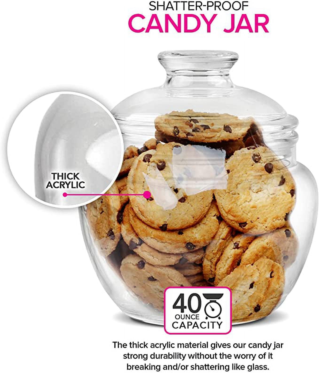 Modern Innovations 80-Ounce Candy & Cookie Jar with Lid, Premium Acrylic  Clear Apothecary Jar, Wedding & Home Décor Centerpiece, Cookie, Candy