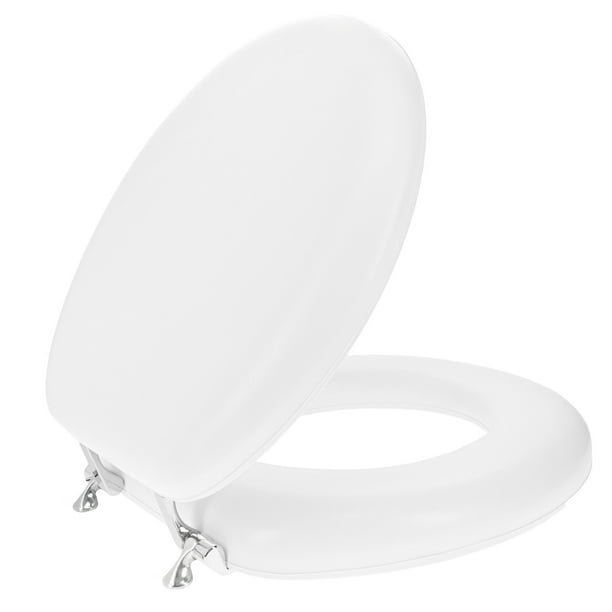Mainstays Round Memory Foam Toilet Seat with Chrome Hinges, White