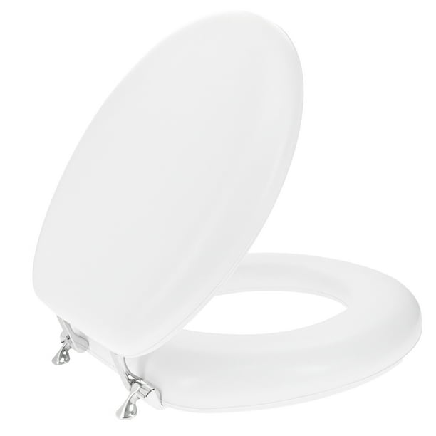 Mainstays Round Memory Foam Toilet Seat With Chrome Hinges White Walmart Com Walmart Com