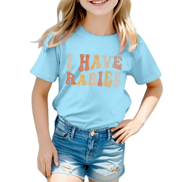Icvfdpl T-Shirts pour Adolescentes, Imprimé Col Rond Manches Courtes T-Shirt Haut Doux pour la Peau Vacances 8-9 Ans>