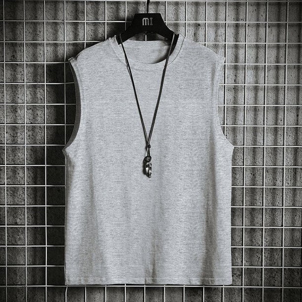 Sudadera deportiva de verano para hombre con barra transversal, camiseta sin mangas con hombros descubiertos y color sólido, camiseta de manga corta