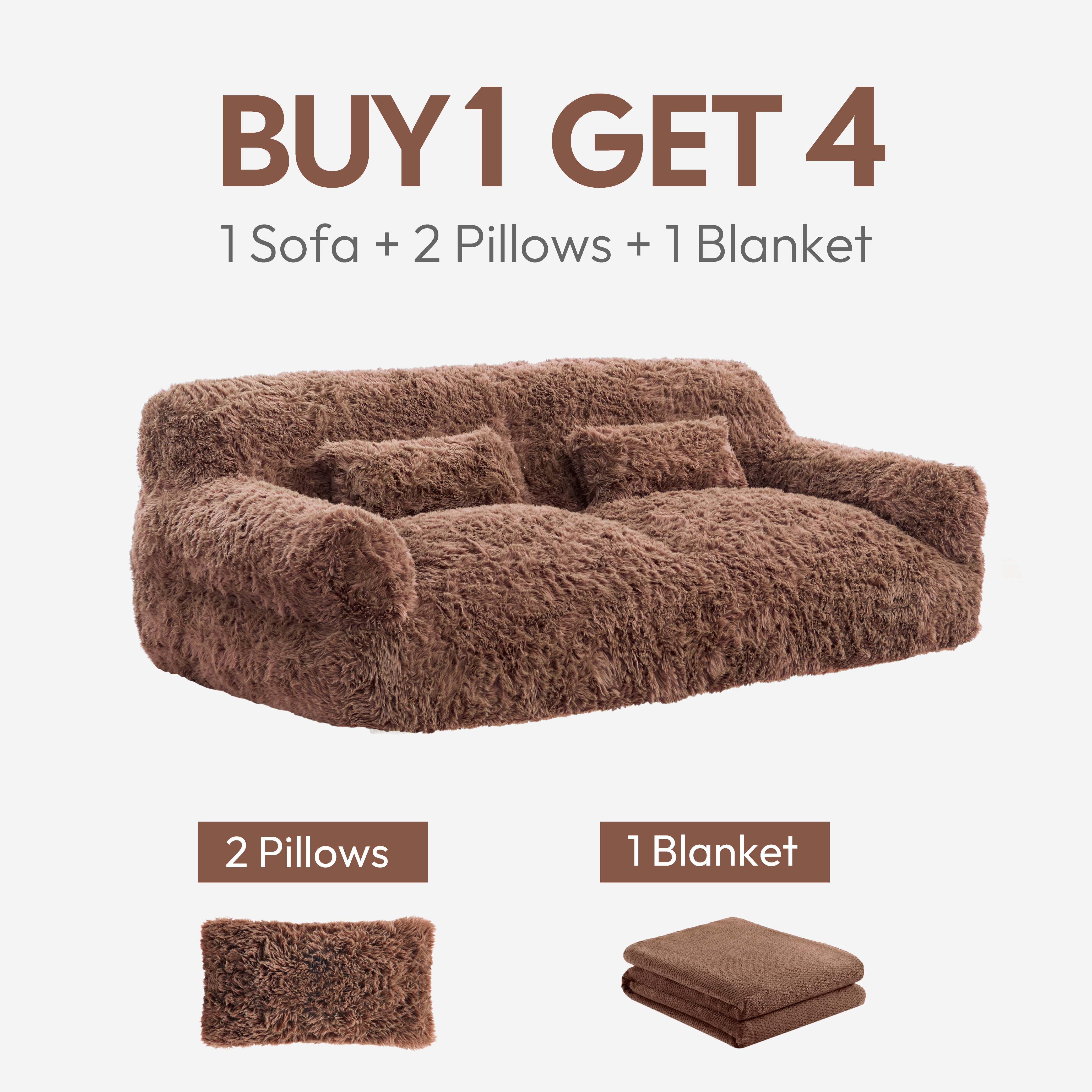 Spruce & Spring Ultra-Plush Fleece Lazy Sofa with Pillow & Blanket, Cozy Bean Bag Loveseat for Living Room & Bedroom, Rust