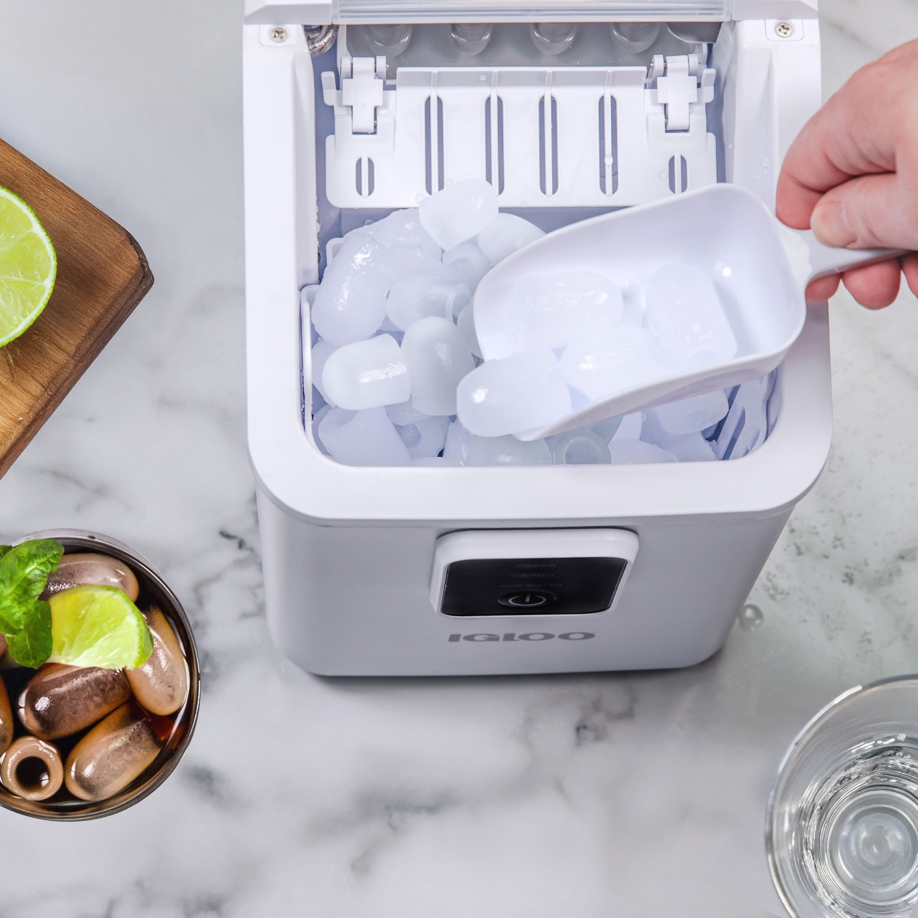 Igloo Countertop Ice Maker, Automatic Self-Cleaning Ice Maker Machine with Ice Basket and Scoop, White