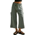 thumbnail image 4 of Green Women's Casual Pants, Women Drawstring Striped Pants Loose Wide Leg Pants Casual Palazzo Pants Trousers With Pockets,Women's Casual Pants L, 4 of 5