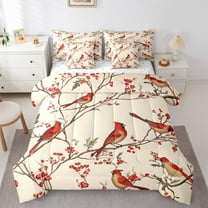 Castle Fairy Teenagers Red Sparrows 7-Piece Bedding Comforter Set,Tree Branches King Bedding Sets,Merry Christmas Ultra Soft Bed Sheets,Super Cozy Room Decor