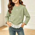 thumbnail image 2 of NEBWOAK Girls Casual Pullover Top Long Sleeve Drop Shoulder Stretchy Rib Knit Bow Shirt with Ruffle Trim,Size 2-3T, 2 of 8