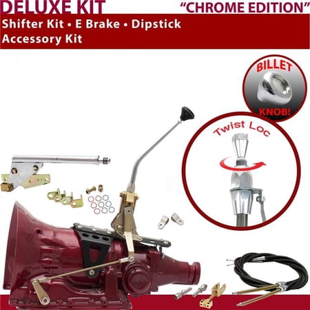 American Shifter TH350 Shifter Kit Chrome 10 in. E Brake Cable Clevis Dipstick for EFA6C