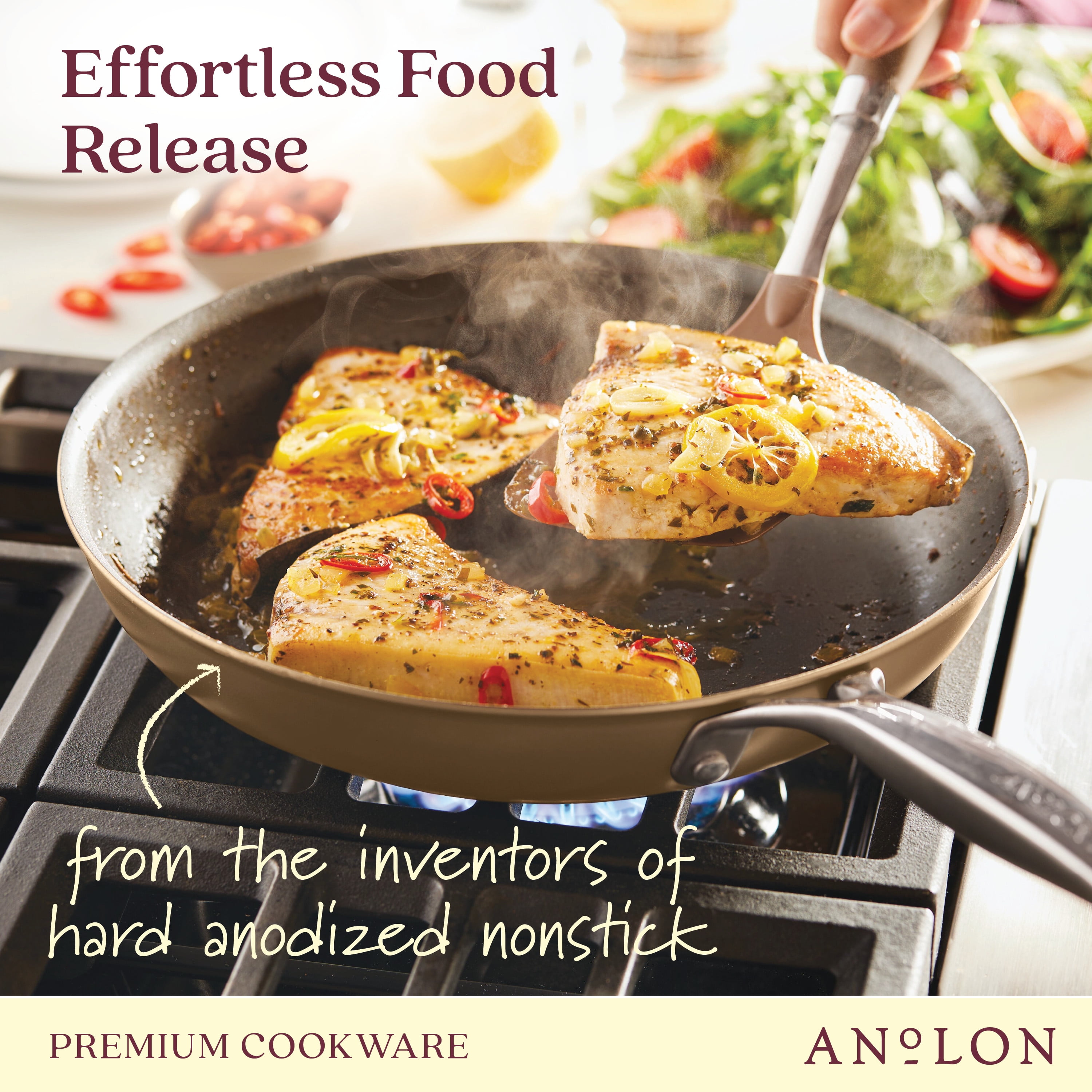 Anolon Ascend 10 Piece Hard Anodized Nonstick Kitchen Cookware Pots and Pans Set, Bronze