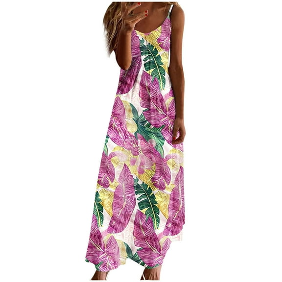 Ruimatai Women's Summer Crew Neck Sleeveless Dress Casual Flowy Long Maxi Dress with Floral Print for Beach Vacation Date Night Outfit