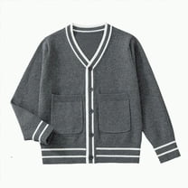 HCNTES Girls Cute Cardigan 100% Cotton Girls Button Up Sweater Long Sleeve Kids Knit Cardigan Crewneck Casual Kawii Clothes(5-7 Years,Style1-Dark Gray)