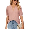 thumbnail image 2 of Blusa con ojales para mujer, camisa de trabajo informal con cuello en V y manga corta con ojales de verano para mujer Calidad en la que puede confiar, 2 of 5
