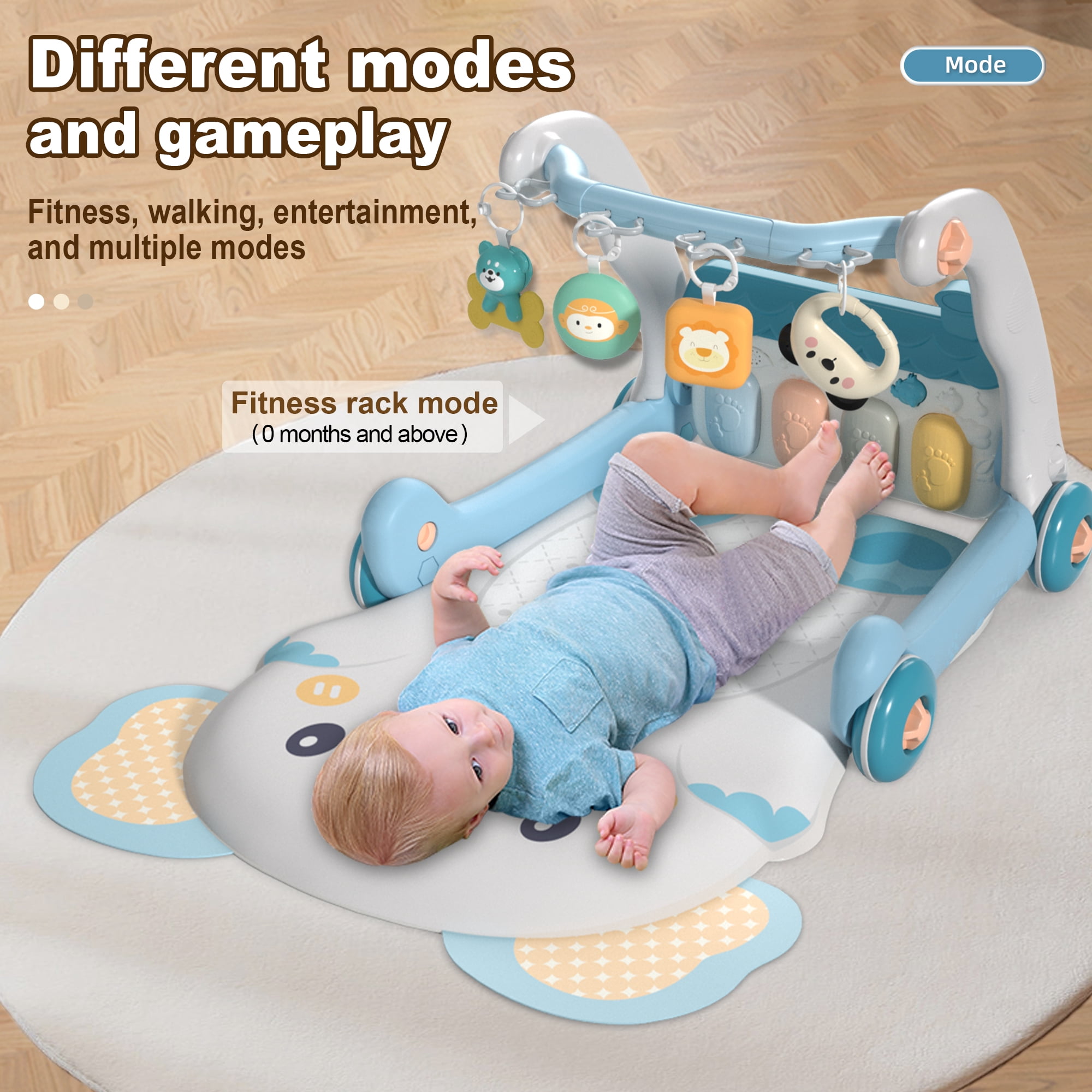 Baby Activity Gym Play Mat with Piano, Infant Tummy Time Mat with Hanging Toys, Music & Kick Piano