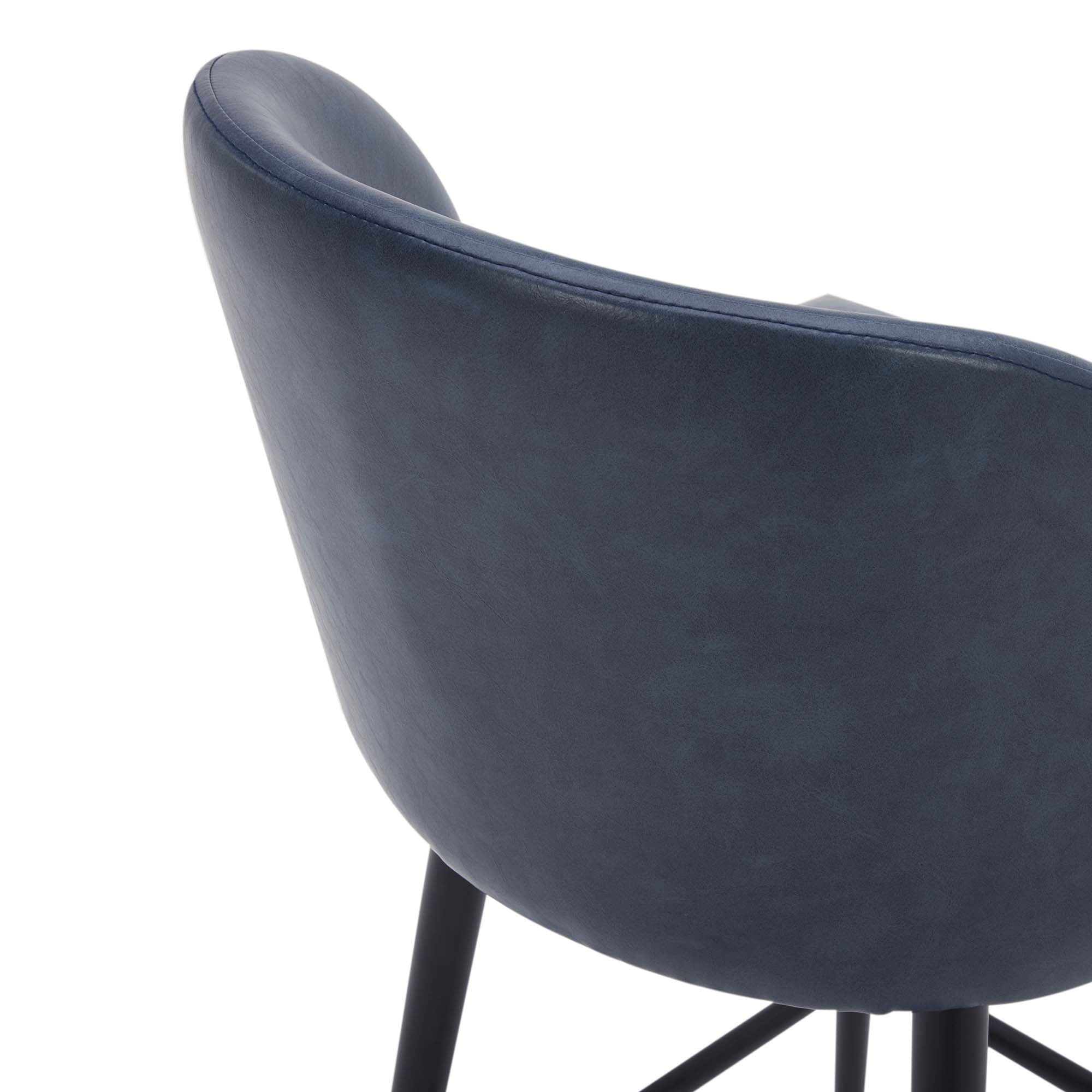 CHITA 27" Swivel Upholstered Counter Bar Stools Set of 2 with Back & Metal Legs, Faux Leather in Navy Blue