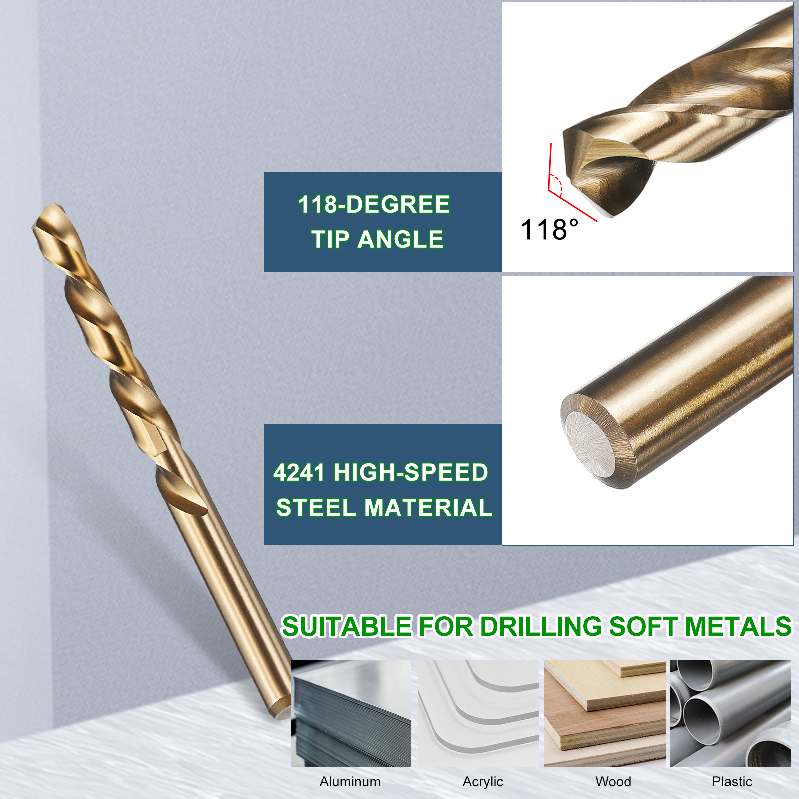Uxcell 25/64"" Drill Bit Straight Shank 4241 HSS Gold Finish, 4pcs