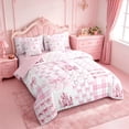 thumbnail image 2 of Manfei Pink Princess Castle Bow 7-Piece Twin Bedding Sets For Kids Girls,Patchwork Geometric Plaid Bedding Comforter Set,Pink Reversible, 2 of 7