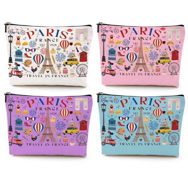 Set de bolsas de cosméticos Jealance, 4 piezas, Paris Travel, 25 x 18 cm