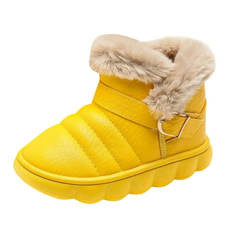 BOBOGOJP Back To School Girl s Mid Calf Combat Boots Warm Side Zipper Boots Low heel Short Booties Winter Snow Boots Anti-Slip Outdoor Shoes (Yellow 6 Years)