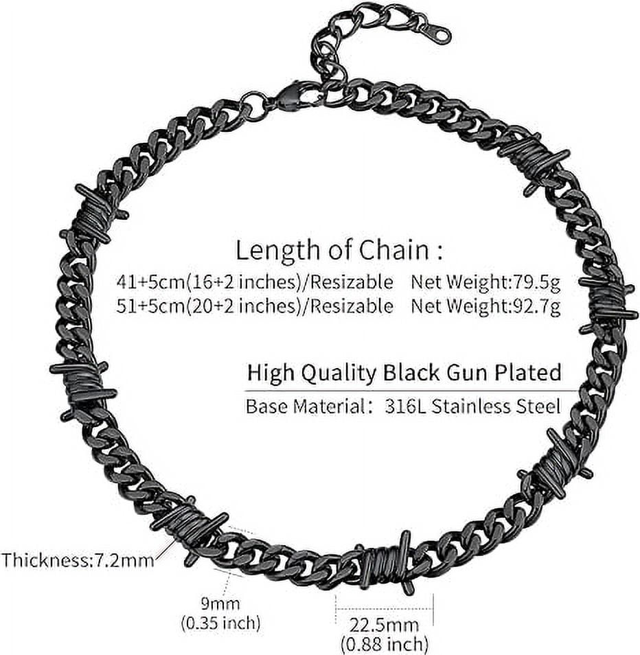 ChainsHouse Black Barbed Wire Necklaces for Men Women Punk Thorns Chain Necklace 9mm Width Chunky Chains Jewelry Gift, 16 inch