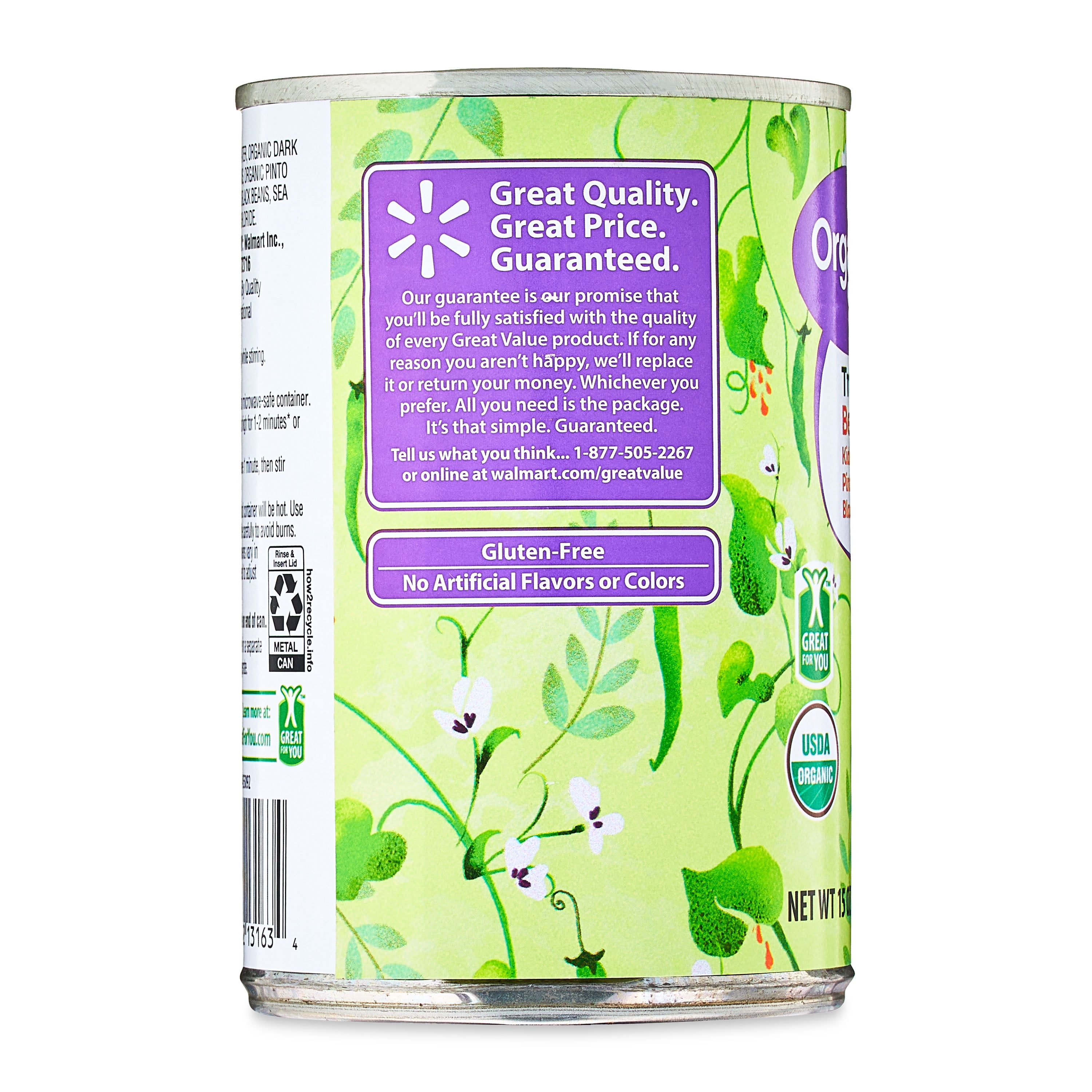 Great Value Organic Tri-Color Bean Blend, 15 oz Can