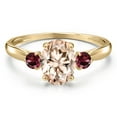 thumbnail image 3 of Gem Stone King 10K Yellow Gold Peach Morganite and Red Rhodolite Garnet 3-Stone Ring for Women | 1.24 Cttw | Oval 8X6MM | Gemstone October Birthstone | Size 7, 3 of 6
