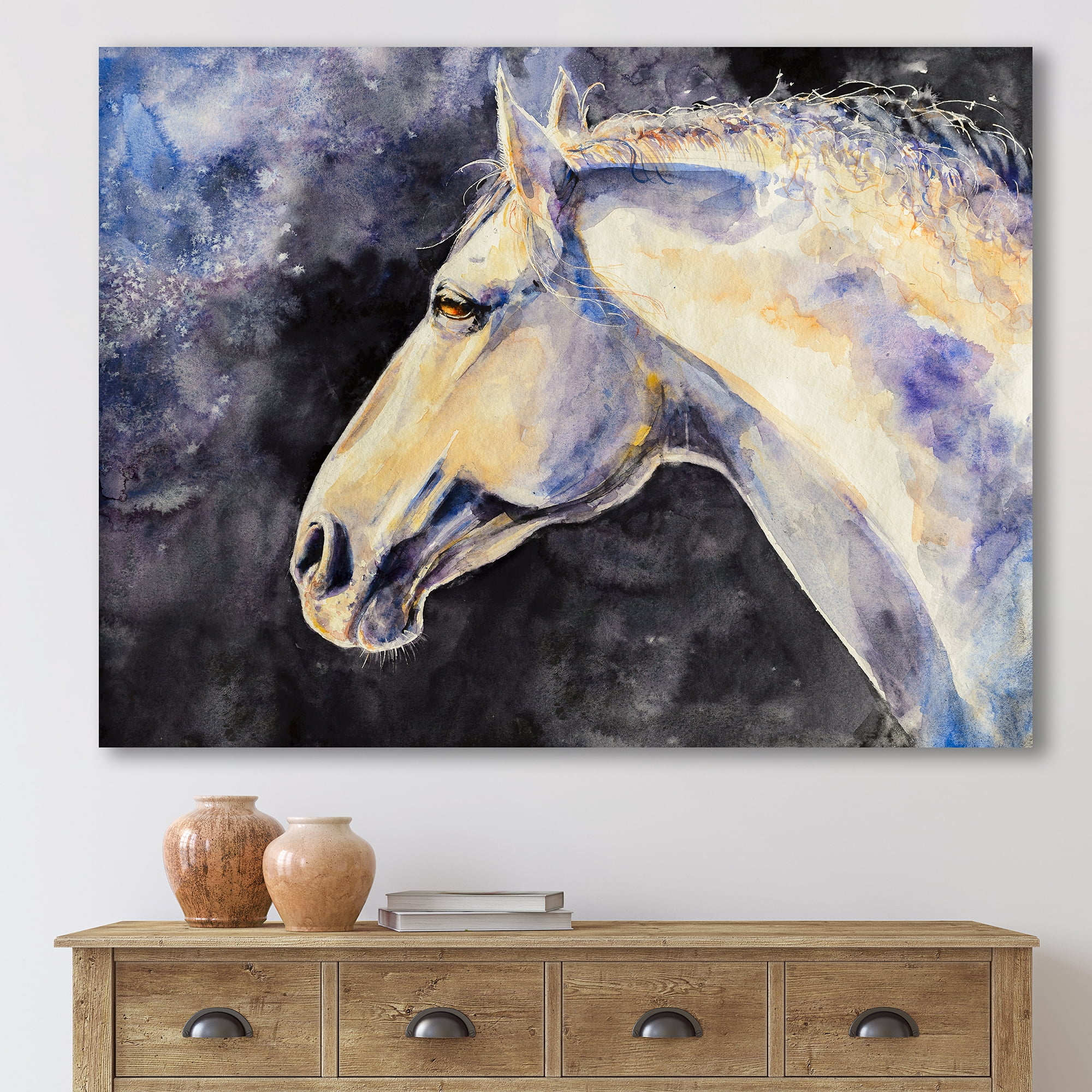 Close Up Of The Head of A Lipizzan Horse 32 in x 24 in Painting Canvas Art Print, by Designart