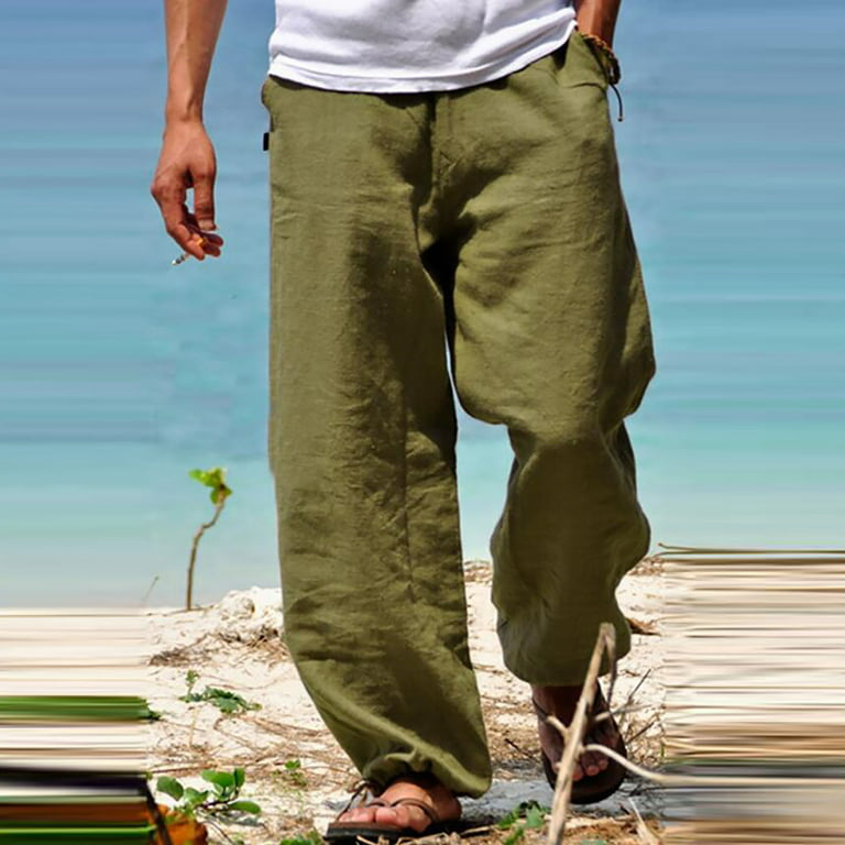 ZXHACSJ Linen Clothing For Men Natural Linen Pants For Men Contemporary  Comfortable Quality Soft Linen Pocket Color Trousers Army Green XXL