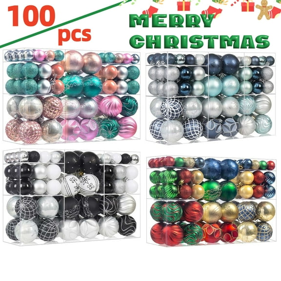 FAJHHA 100-Count Assorted Christmas Ornament Bundle, Red & Gold Shatterproof Balls for Tree & Party