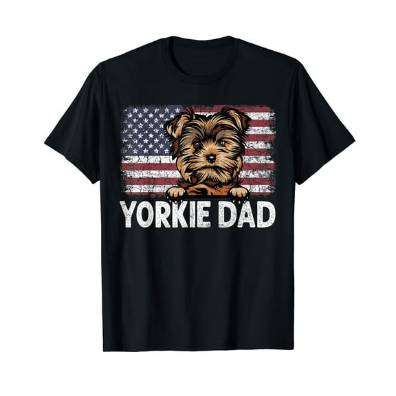 Yorkie Dad With Proud American Flag Dog Lover Gift T-Shirt