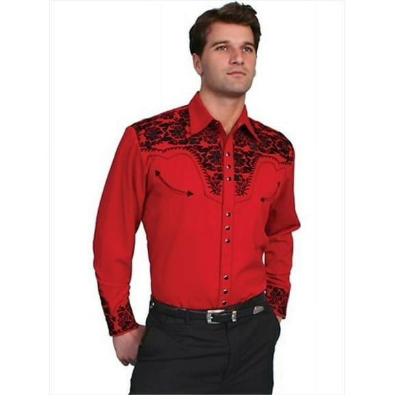 Mens Western Shirt - Red- Extra Large