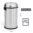 thumbnail image 4 of 17 Gallon Stainless Steel Swing Top Trash Can, 65L Heavy Duty Round Commercial Garbage Bin with Swing Lid, Odor Control, Ideal for Kitchen, Restaurant, Office, Silver, 4 of 6