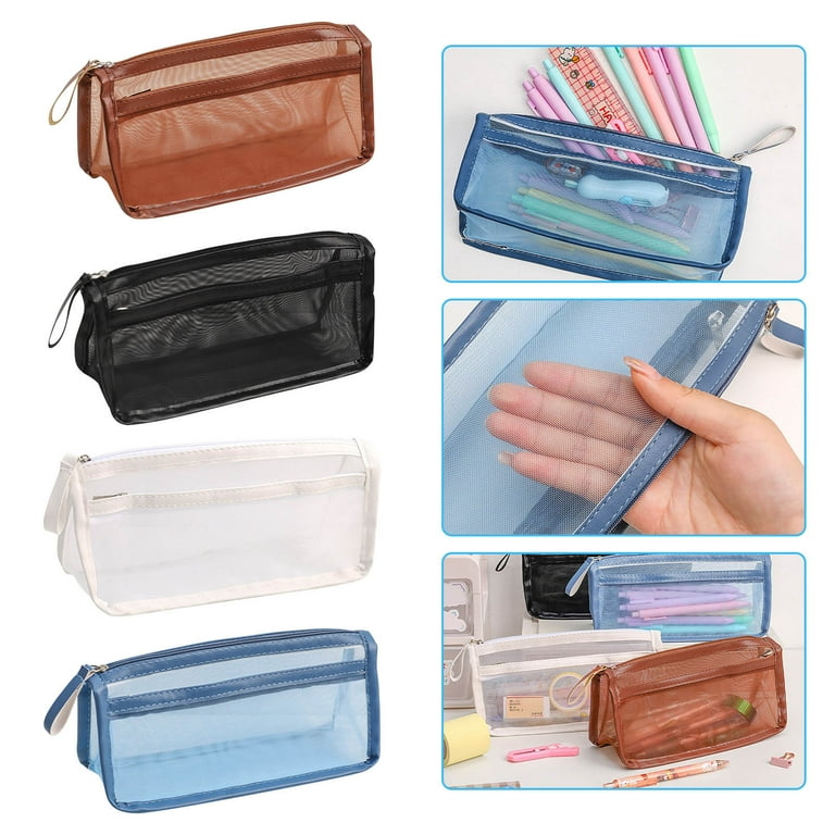 Moocorvic High Capacity Mesh Pencil Bag School Supplies锛孌urable Mesh Pouch  Clear Pencil Case Stationery Pouch Zipper, Portable Office Supplies with