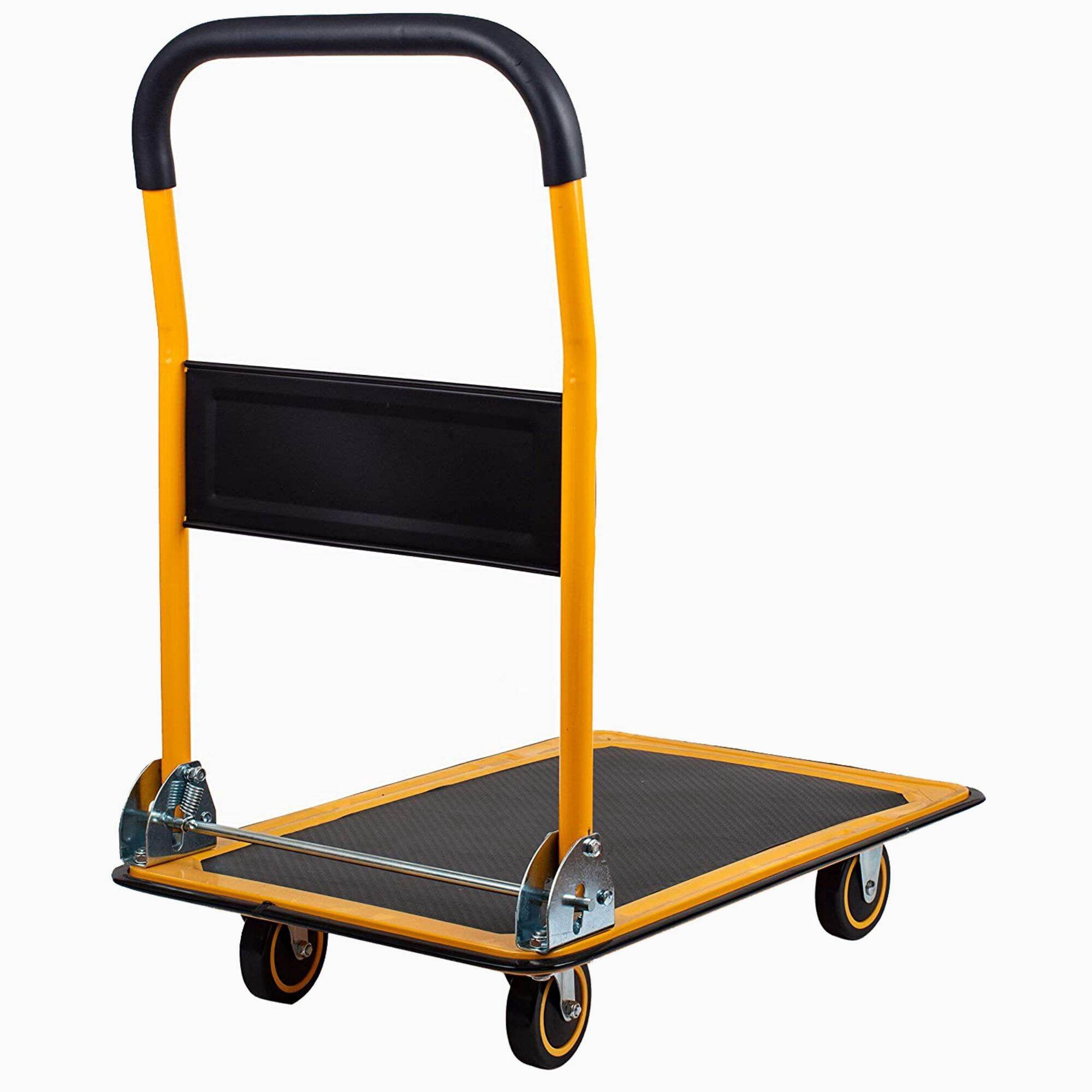 Dolly, 660 lbs. Capacity Platform Truck Hand Flatbed Cart Dolly Folding Moving Push Heavy Duty Rolling Cart in Yellow, Yellow Hand Truck,Steel Furniture Dolly