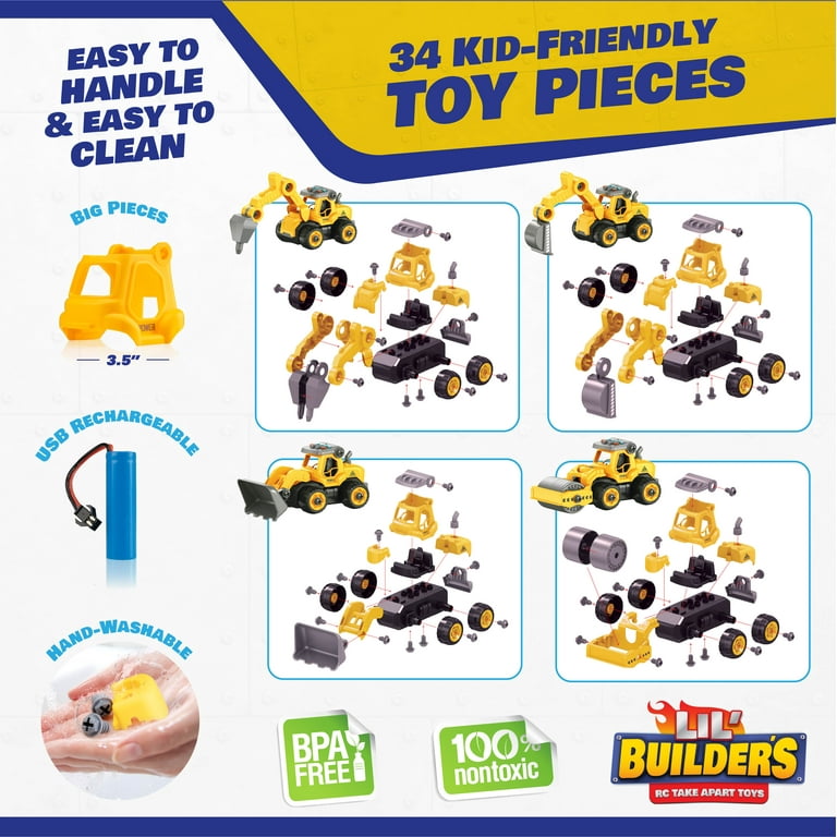 USA Toyz Lil' Builders 4-in-1 Construction Building Toys Tractor