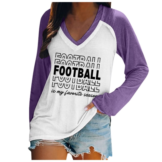 Chandails à Col Rond Légers Décontractés pour Femmes à Manches Longues, T-Shirt à Enfiler Imprimé Graphique de Football, Hauts Athlétiques pour Femmes, Coupe Ample, Chemises d'Été pour Femmes, Chemise d'Été pour Femmes, Chemise à Rayures pour Femmes