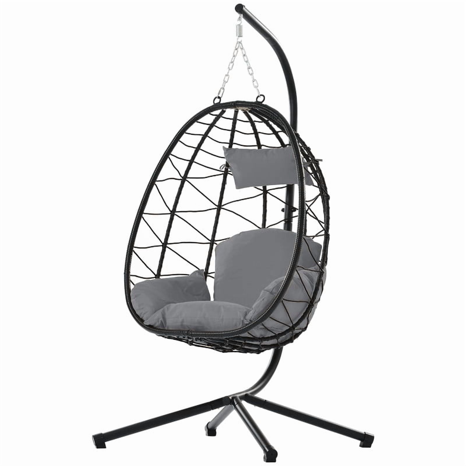 Hanging Egg Chair with Stand, Outdoorn Wicker Egg Swing Chair with Cushion, Heavy Duty Patio Hammock Chairs for Garden Backyard Balcony Bedroom