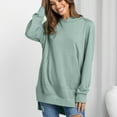 thumbnail image 2 of Sudadera con capucha de color puro, manga larga, cuello redondo, sudadera con capucha de moda para mujer Celadon M, 2 of 8